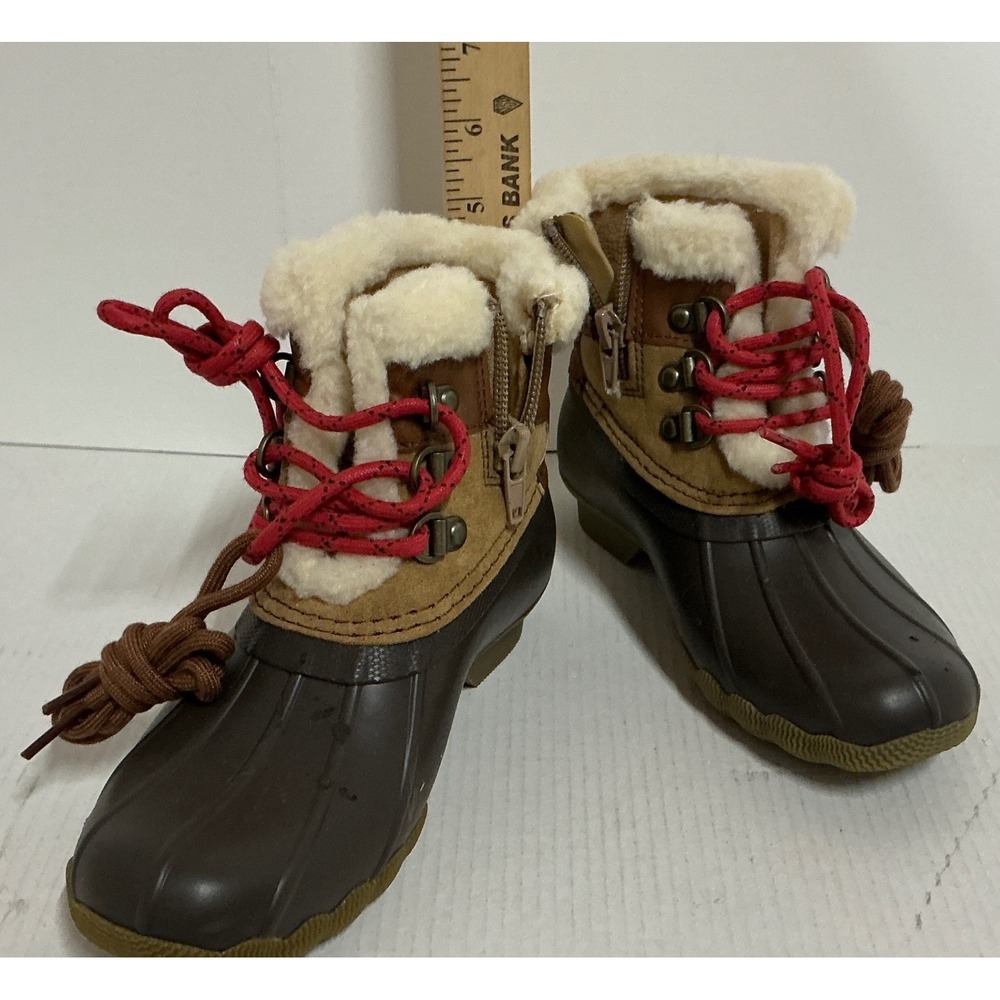 Sperry Saltwater Duck Boots Faux Fur Trim Brown Size 12M Toddler Kids